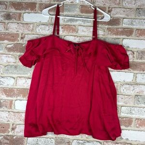 Torrid 1 Hot Pink Chiffon Cold Shoulder Top Ruffles Tie Front New Valentines Day